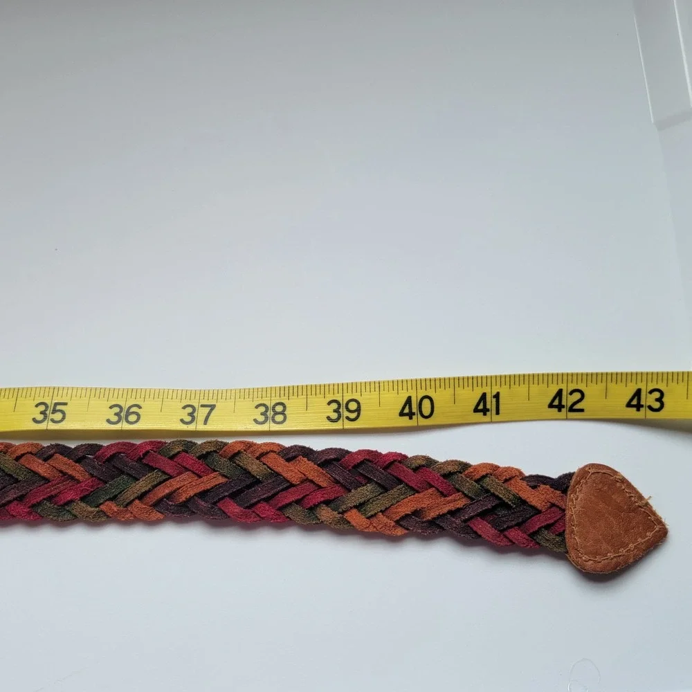 Brown Multi Colored Braided Leather Belt‎ Boho Woven Made in USA Size Large